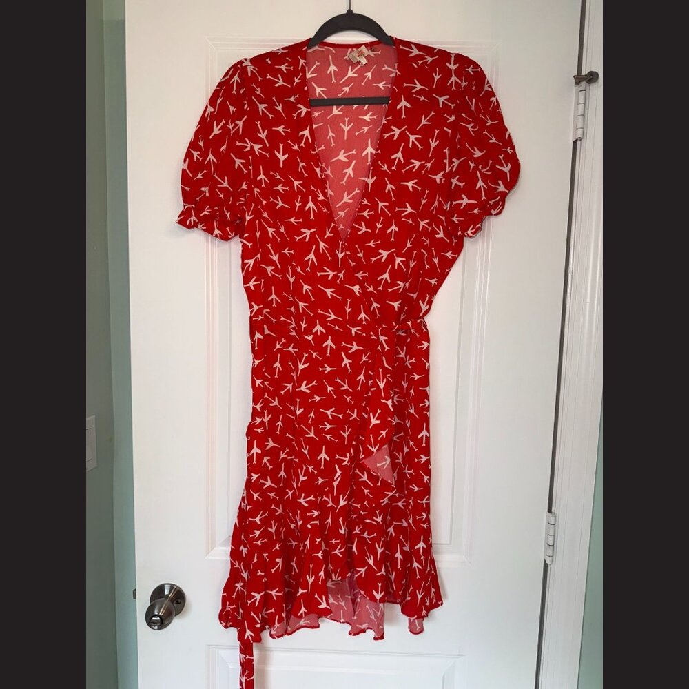 Diane von Furstenberg Red Printed Wrap Dress Size L